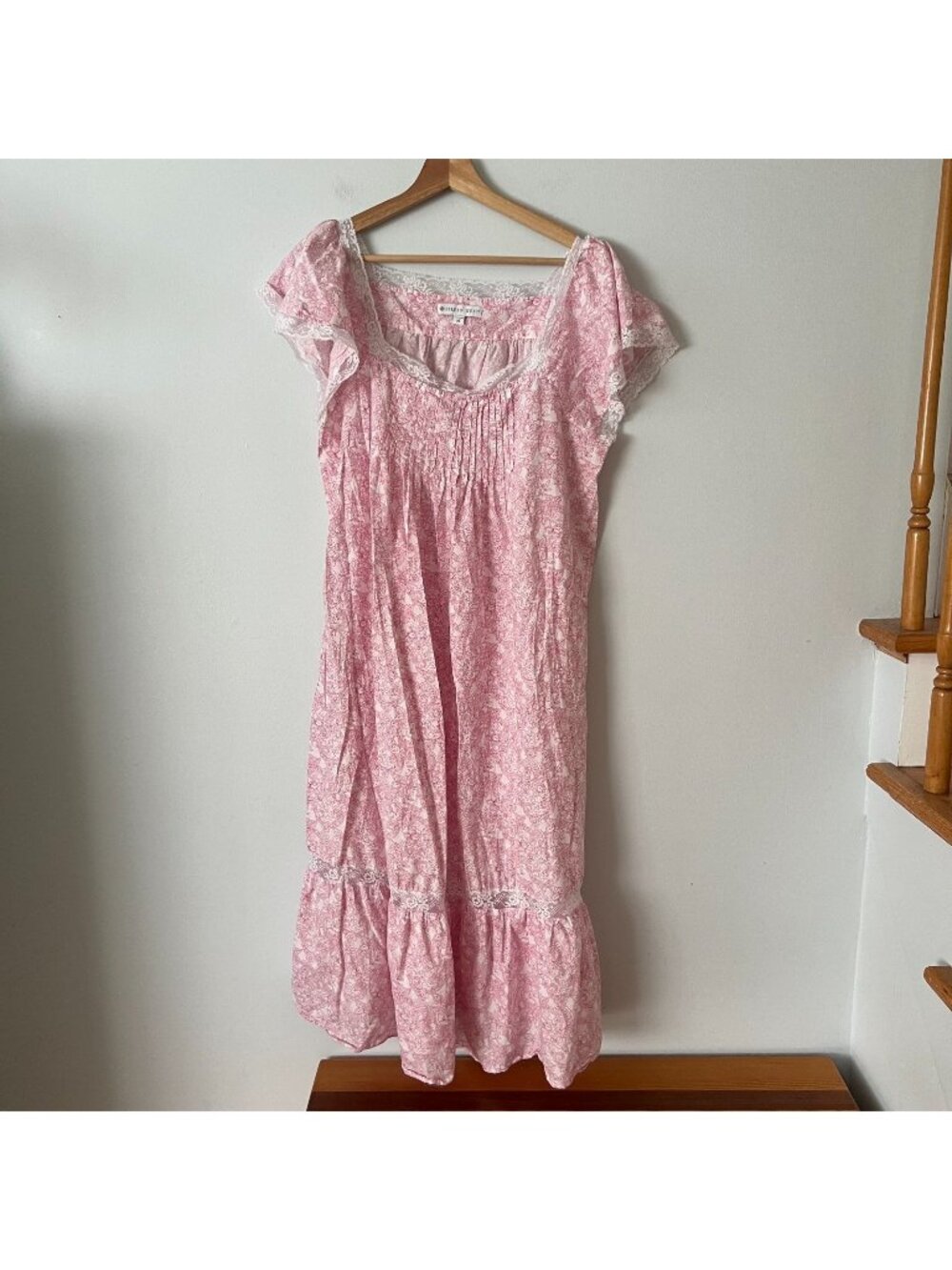 Eileen West Pink Floral Cotton Flutter Sleeve Nightgown Women's Size Medium